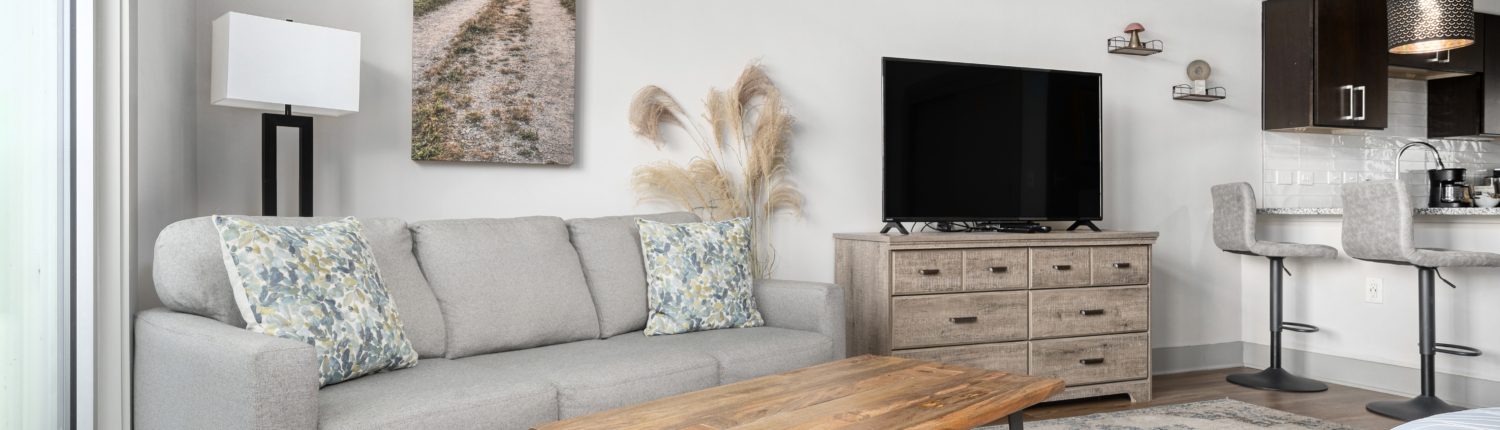 A spacious king suite in River Row Suites in the River Arts District is one of the best places to stay in Asheville NC.