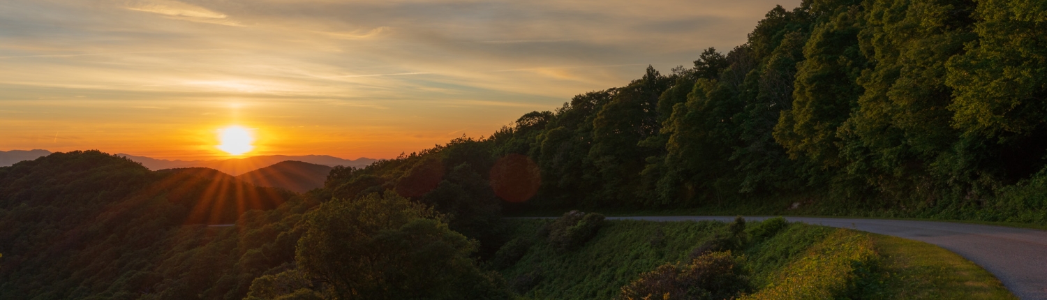 Sunset over the Blue Ridge Mountains from a roadside overlook near Asheville