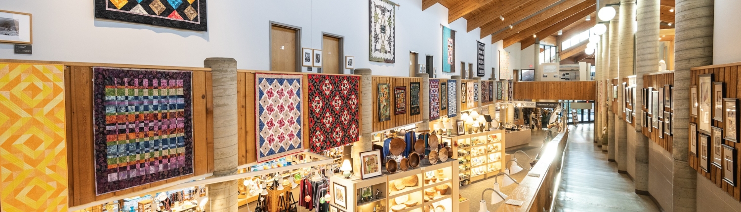 interior of a gallery full of folk art