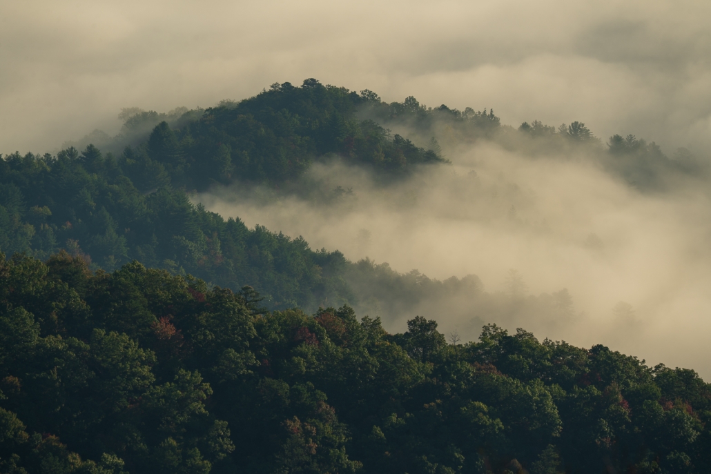 Clouds roll in among the Blue Ridge Mountains