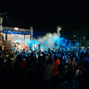Outdoor music venue at night